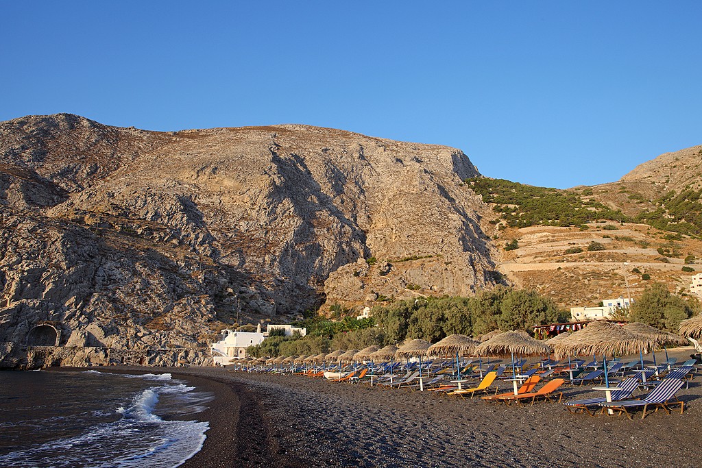 Kamari Beach and Mesa Vouna mountain