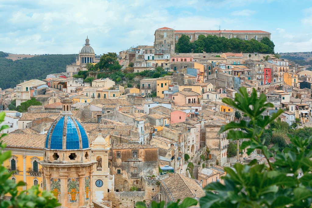 Colorful houses in the medieval city of Ragusa