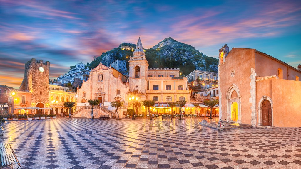 Italy - Sicily - Taormina - Taormina Belvedere and San Giuseppe church on the Piazza IX Aprile