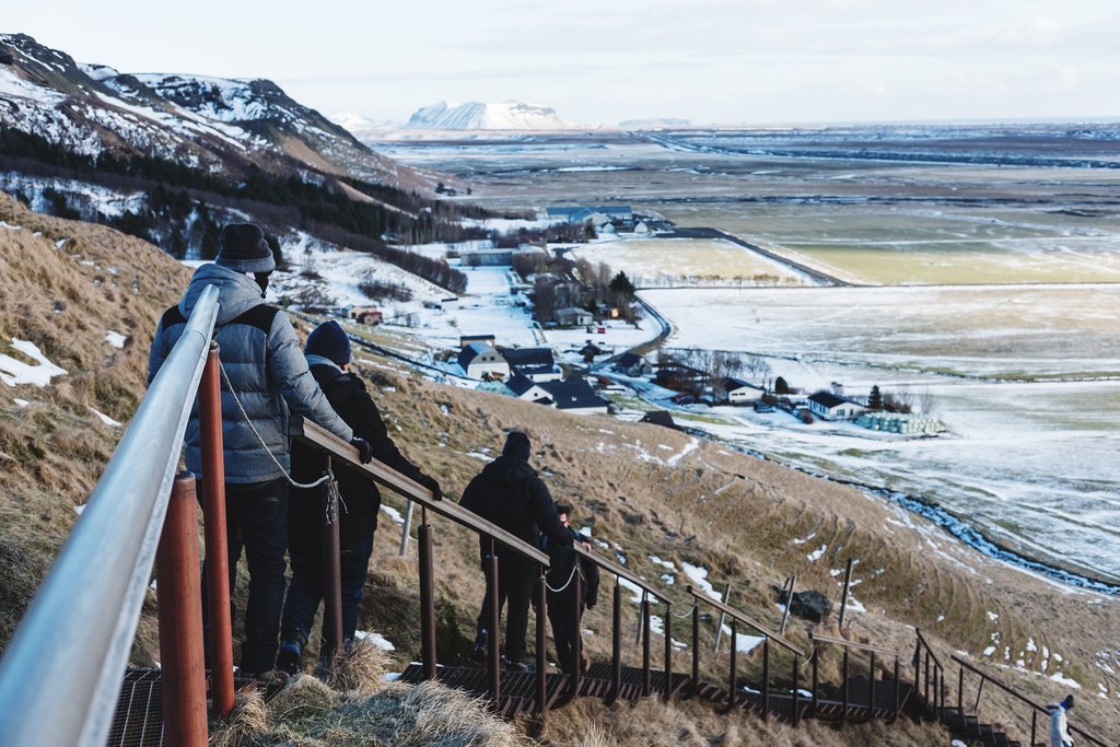 Find the steps to the right of Skogafoss waterfall for more views and connecting trails