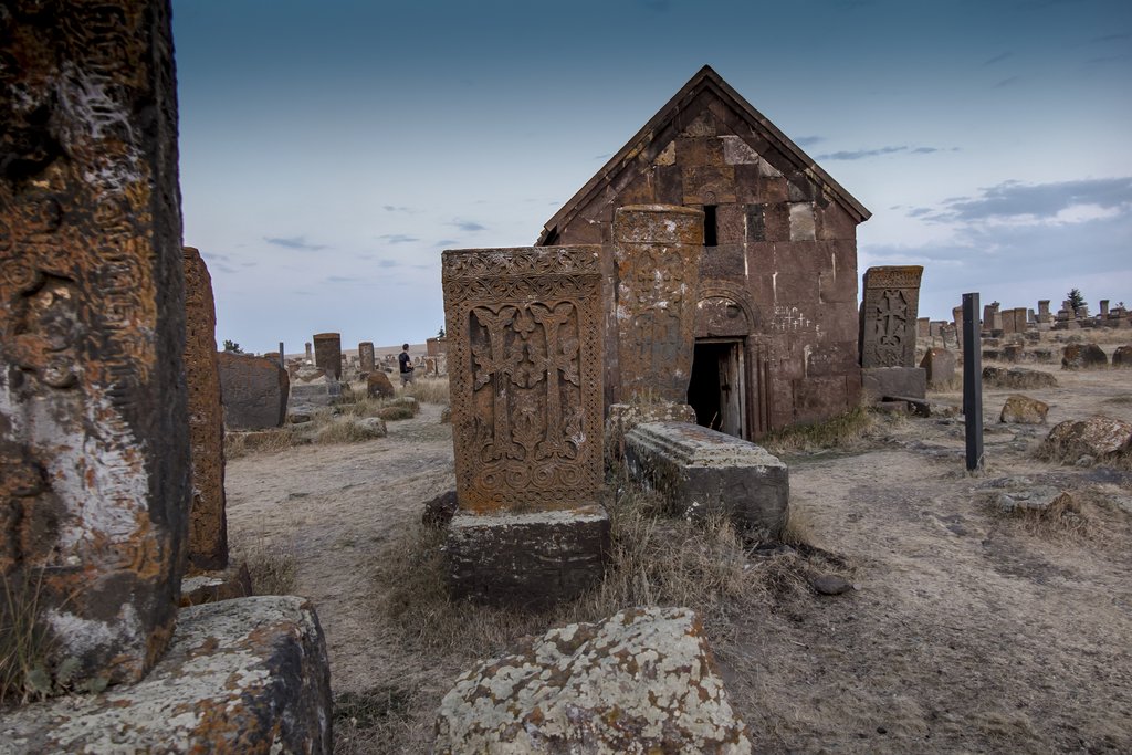 Historical cemetery with ancient tombstones known as Khachkars