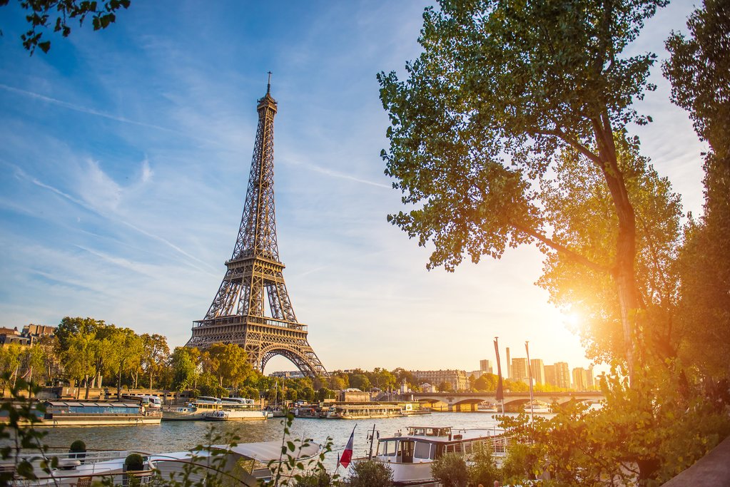 Beautiful afternoon light in front of the Eiffel Tower
