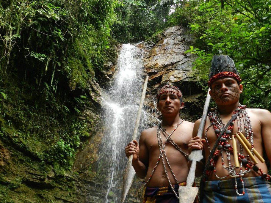 Waterfall ceremony in Shuar territory