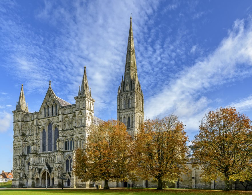 Salisbury Cathedral and its famous spire.