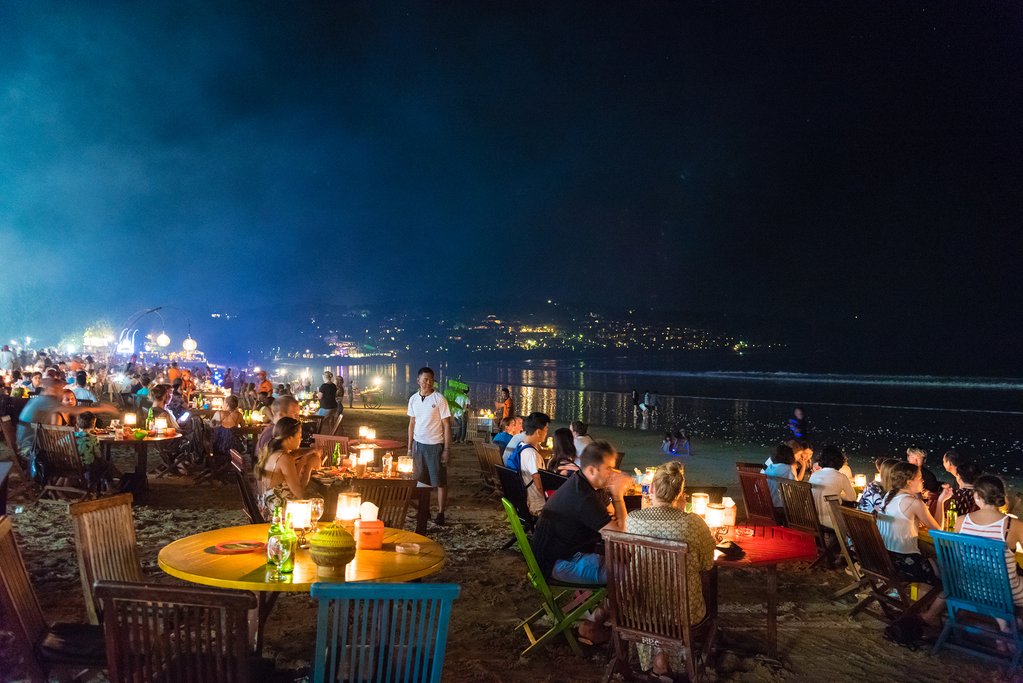 Restaurants on a beach in Jimbaran
