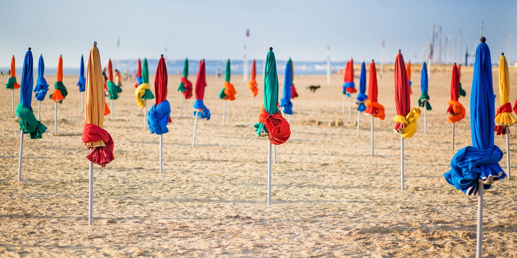 Colorful parasols on Deauville Beach