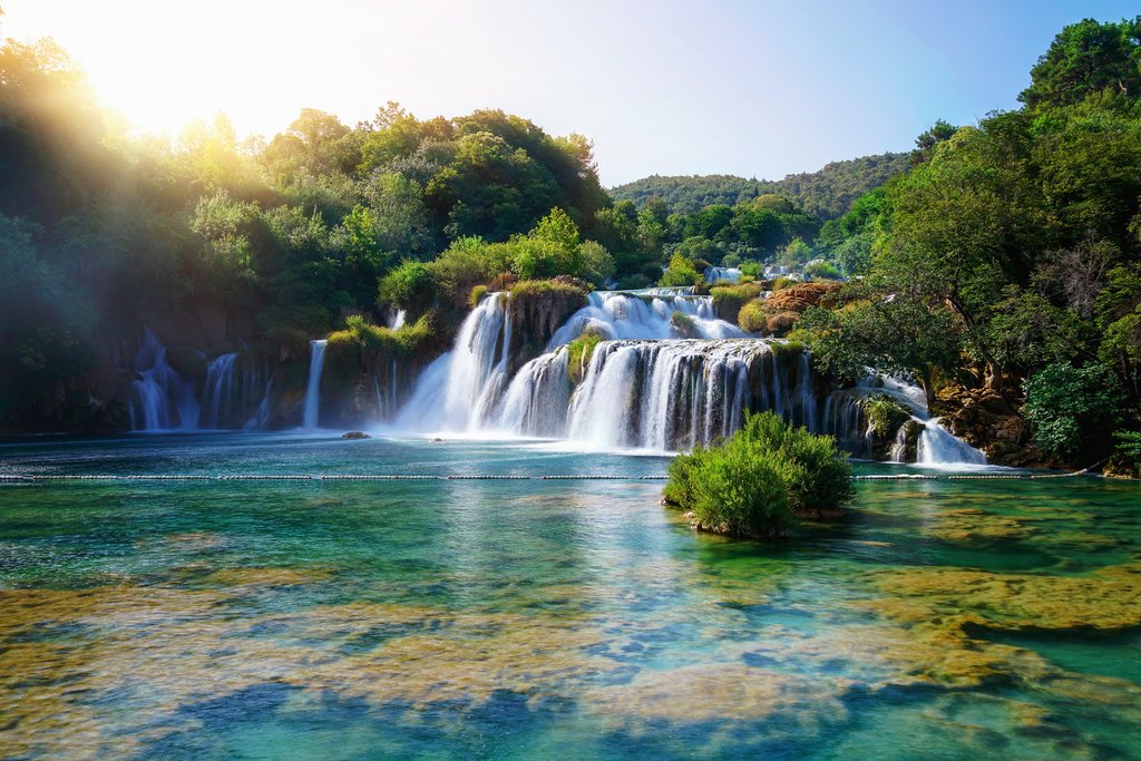 Panoramic landscape of Krka Waterfalls in Krka National Park