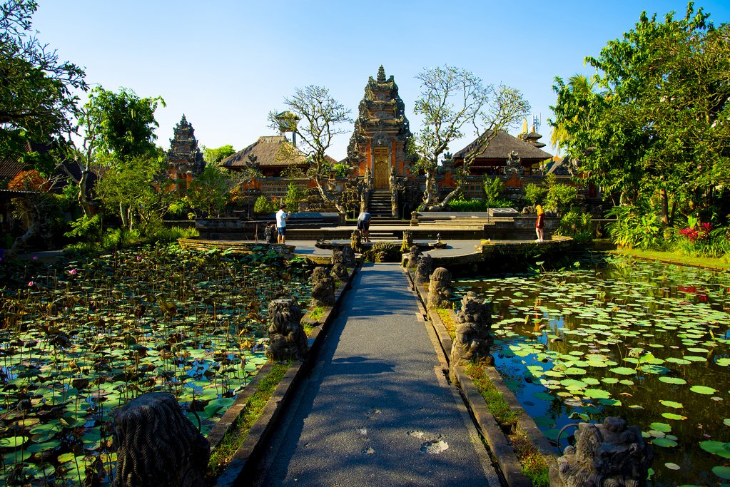 The lotus-filled Pura Taman Saraswati temple