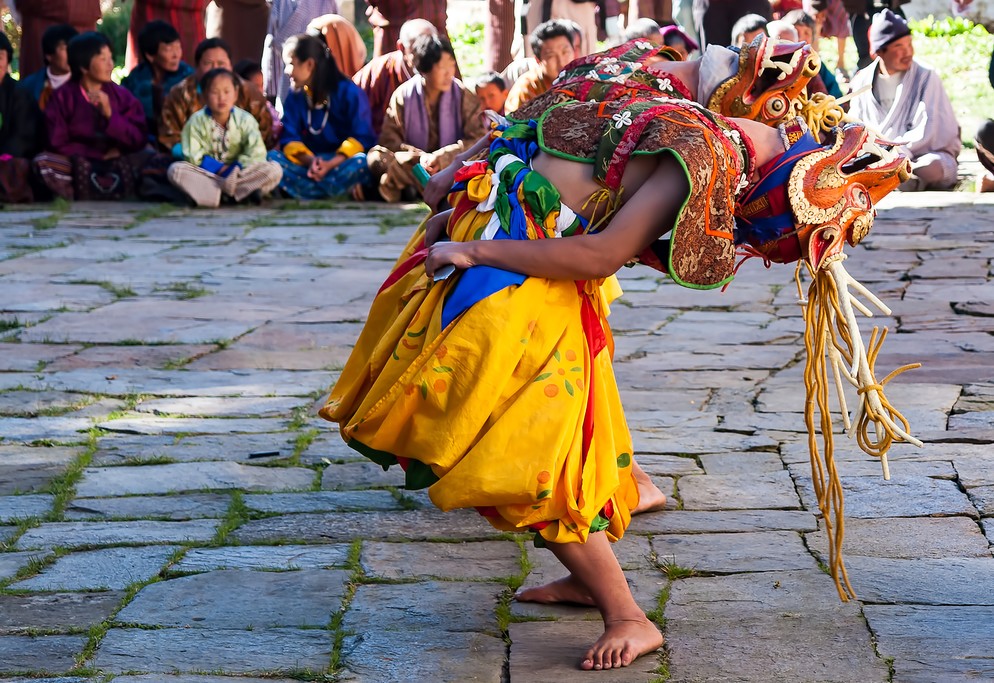 A traditional Bhutanese masked festival