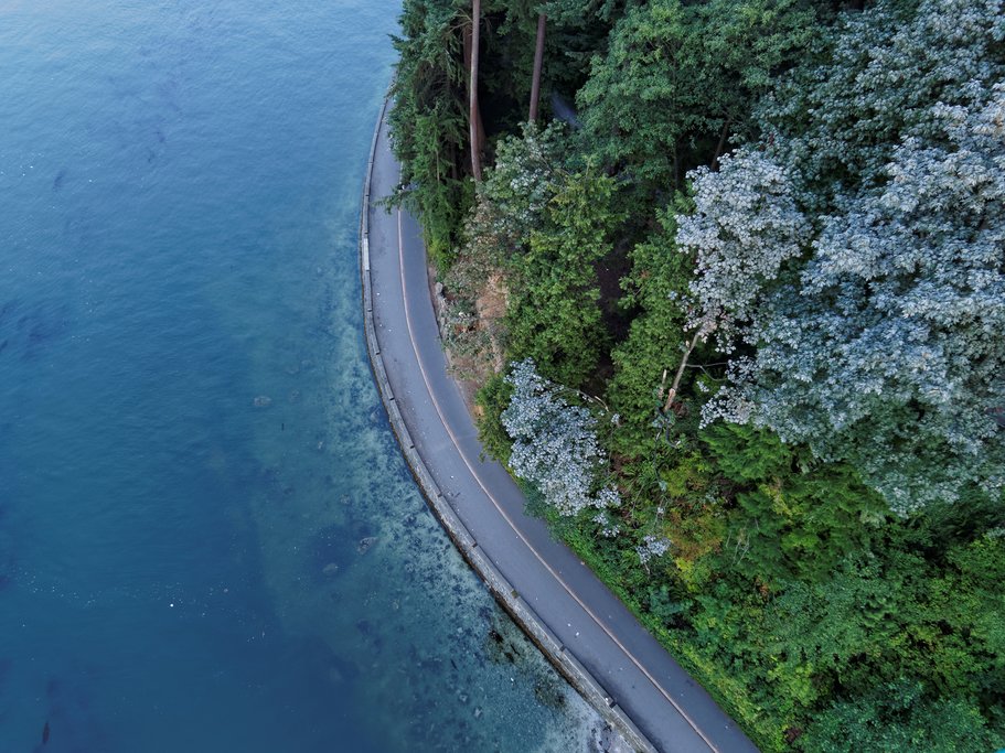 The Pacific Ocean meets Stanley Park's Seawall Promenade