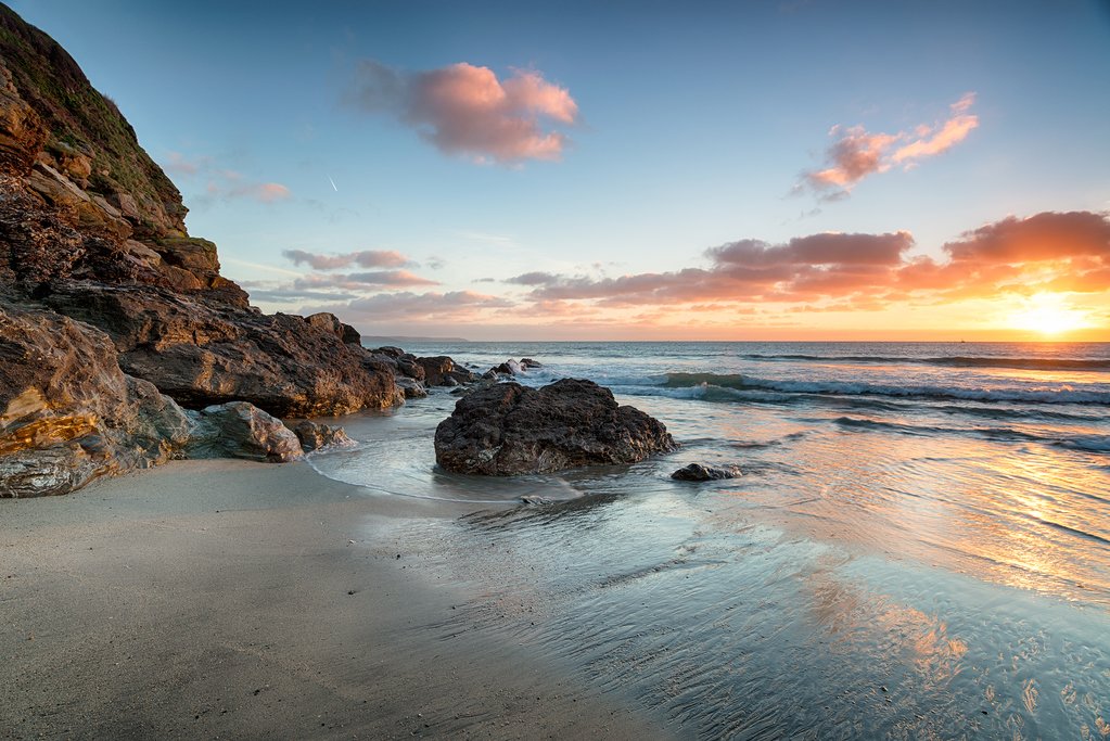 Sunrise over Pentewan Beach.