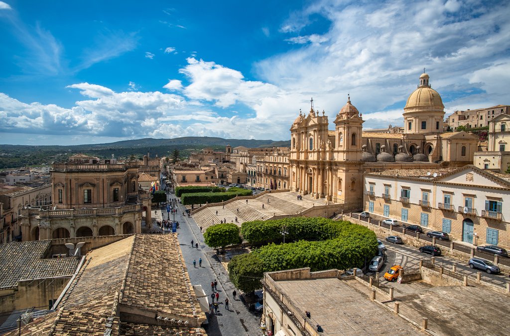 View over Noto and its cathedral