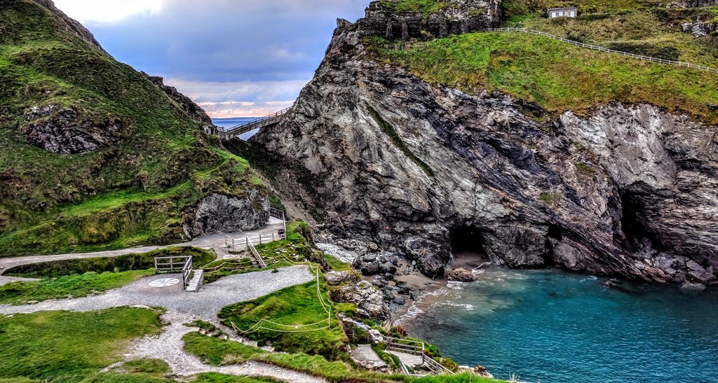 Steep walkways and bridges lead to the peninsula of Tintagel.