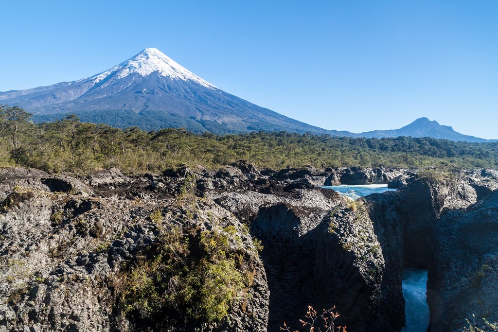 Petrohue waterfalls and Osorno Volcano