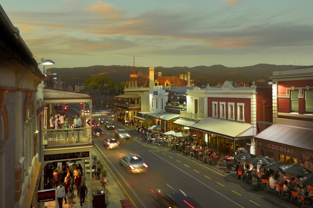Adelaide's historic main street at sunset