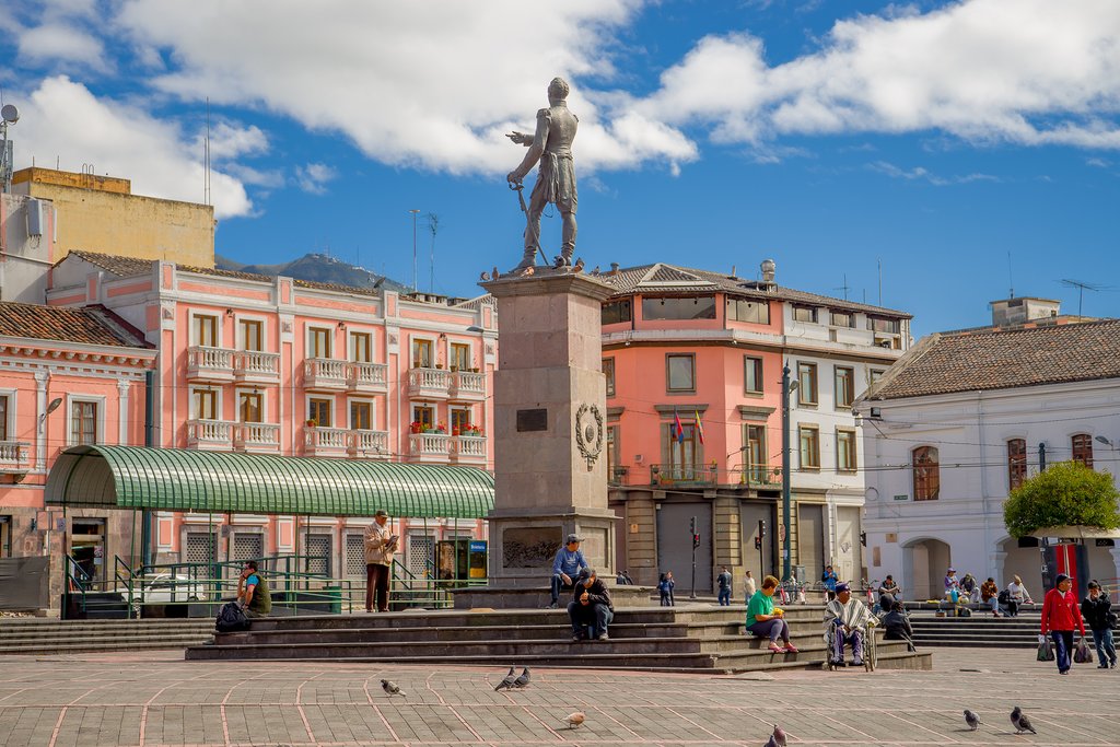 The historic center of Quito is filled with sunny plazas, monuments and colonial-era buildings.
