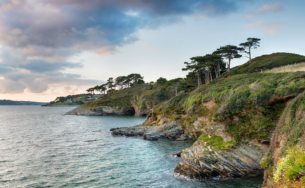 View from the coastal path at St Anthony Head, with St Mawes in the distance.