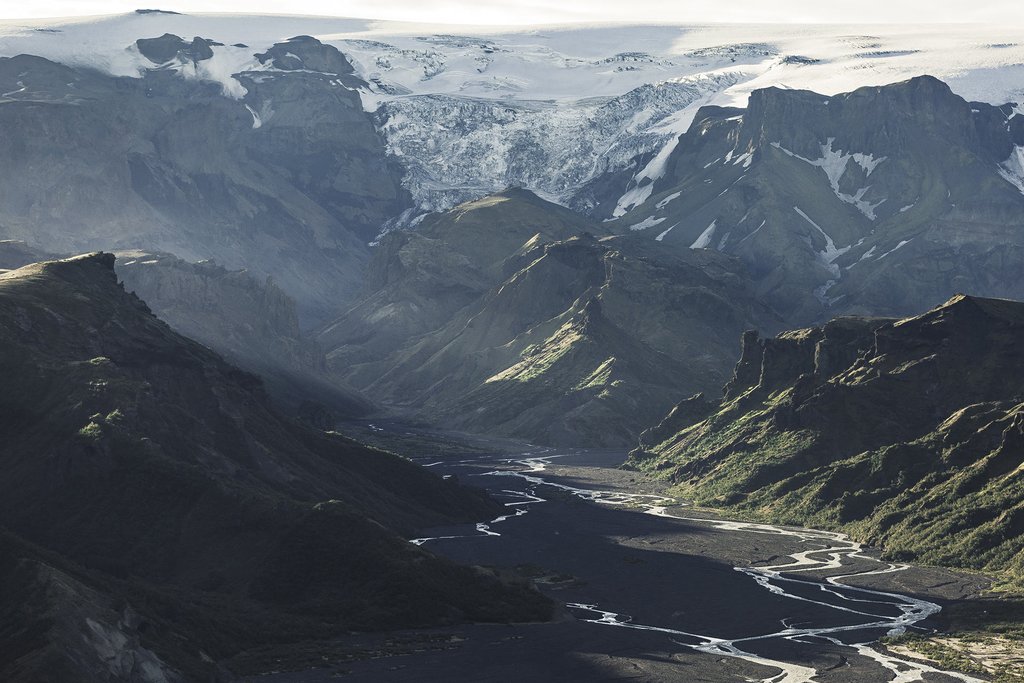 Winding glacial rivers in Thorsmork