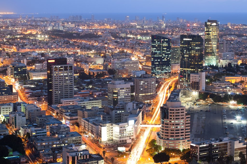 Tel Aviv skyline at night