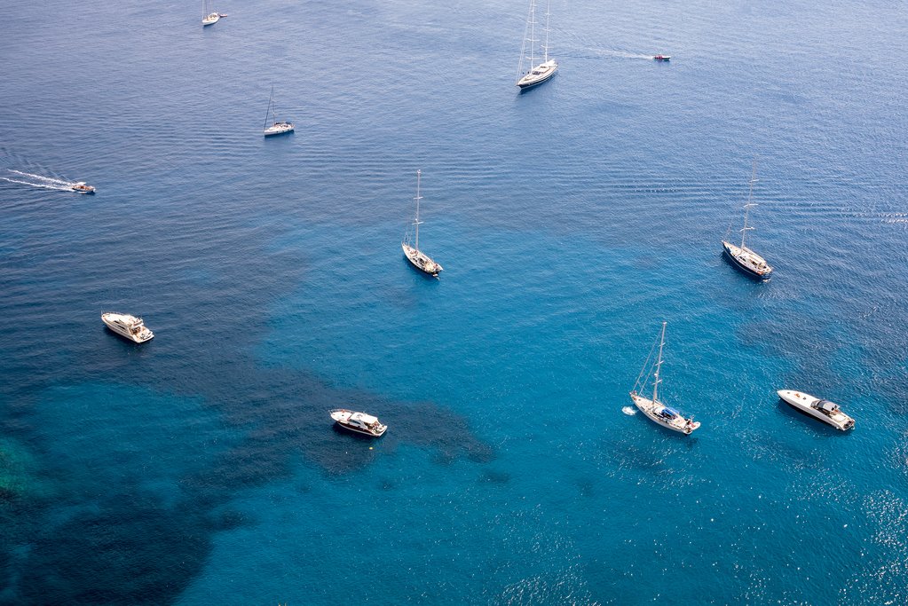 Private yachts moored near Capri Island
