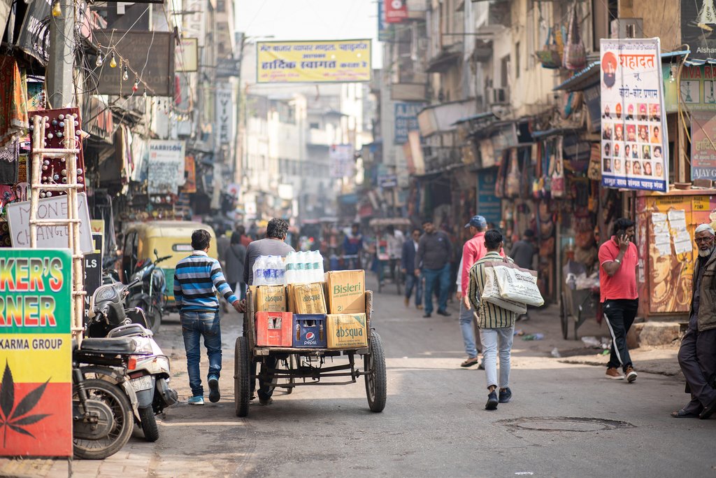 Lively bazaar in Delhi's Paharganj district