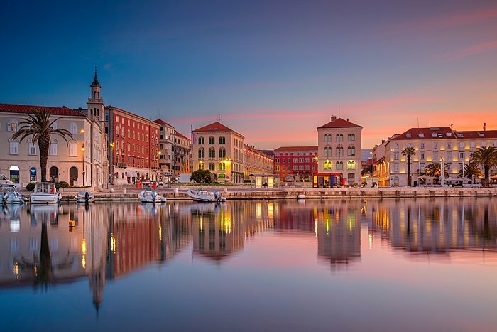 Split's waterfront at sunset