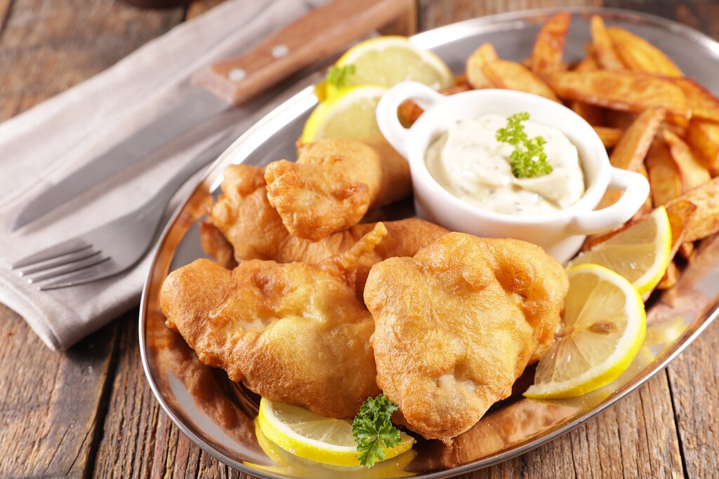 Fish and chips, a signature English dish