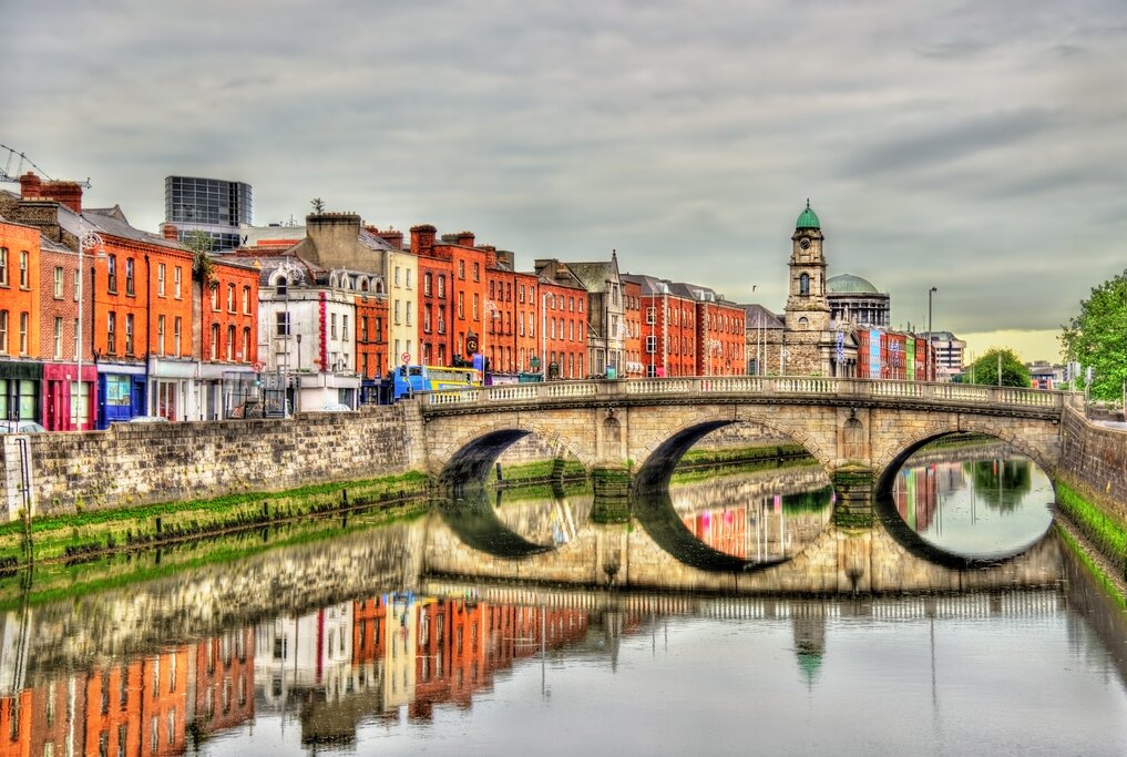 Dublin's Mellows Bridge reflected in the river