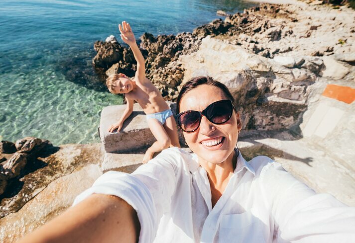 Mother and son enjoying Dalmatian Coast trip