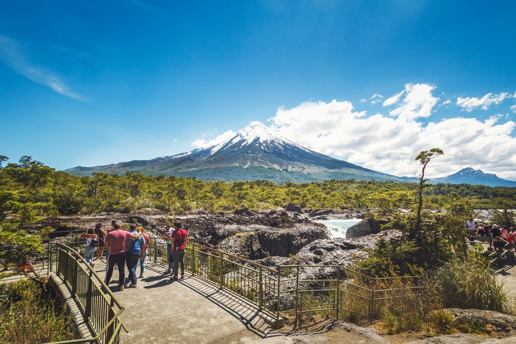 Petrohue waterfalls and Osorno Volcano