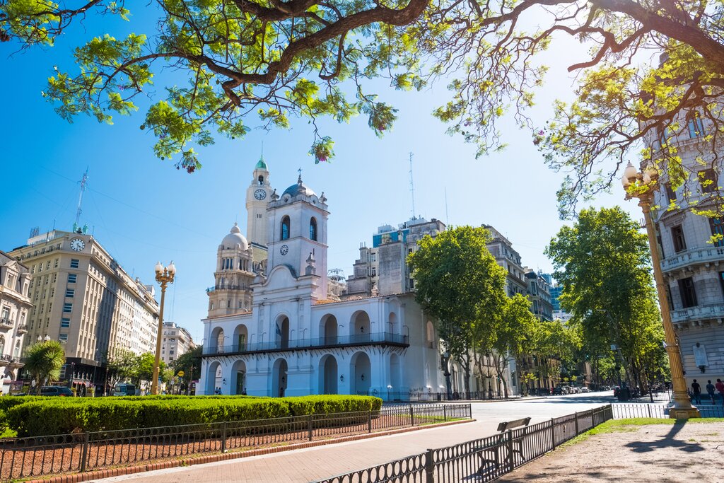 Street view of the Cabildo of Buenos Aires on a sunny day
