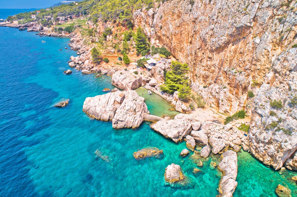 Discover hidden coves and rocky beaches on the island of Hvar