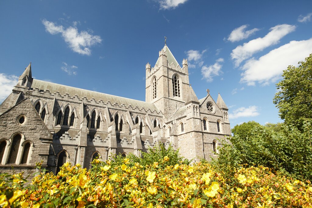 Flowers blooming in front of Christ Church Cathedral