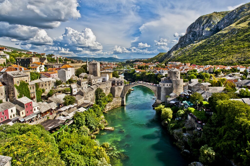Stari Most and surrounding Mostar