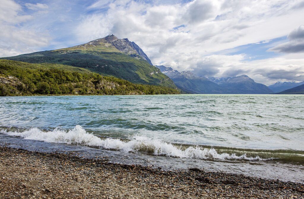The shores of Lake Acigami with mountains in the background