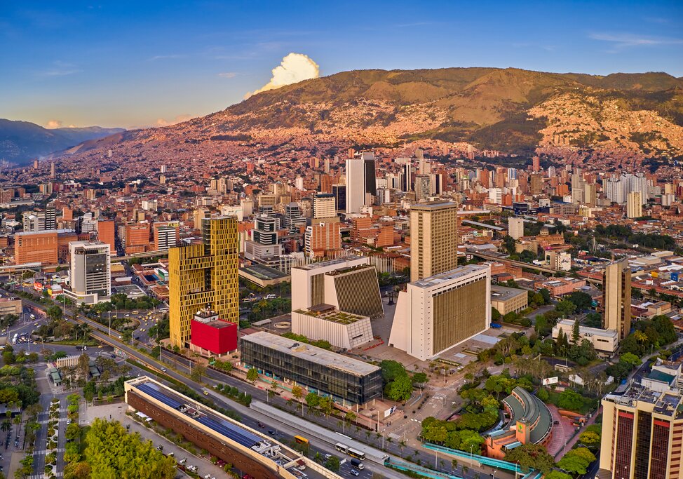 Aerial view of Medellin city and mountain