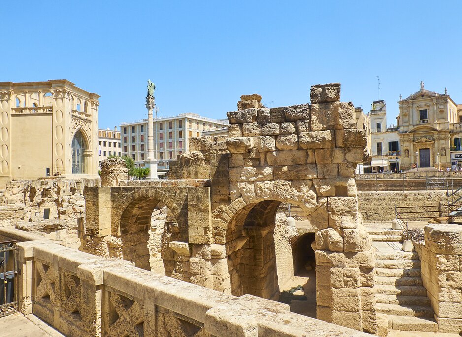 Lecce Roman Amphitheatre in Piazza Santo Oronzo square