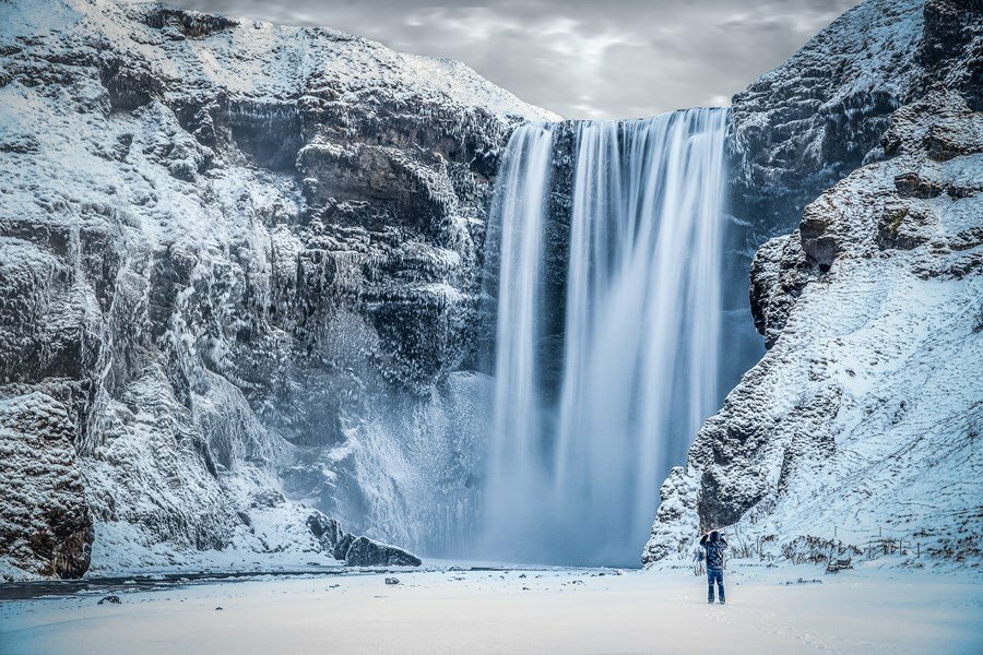 Iceland waterfall in winter