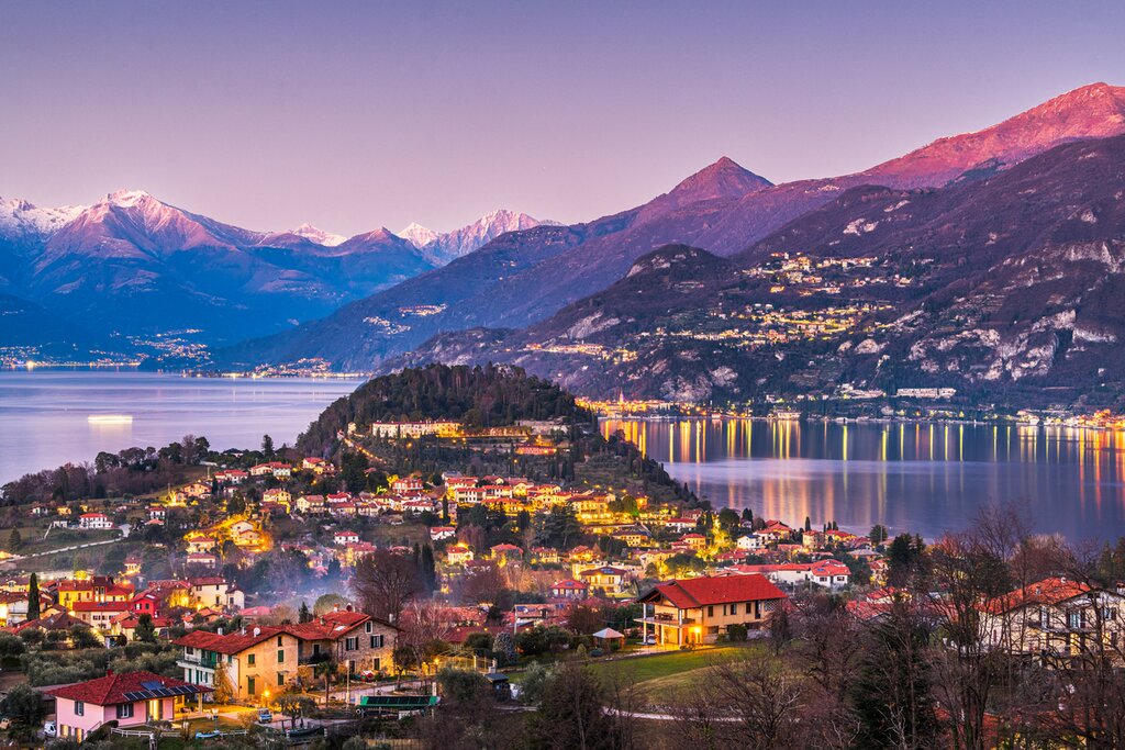 Italy, Bellagio - Bellagio reflected in Lake Como in northern Italy