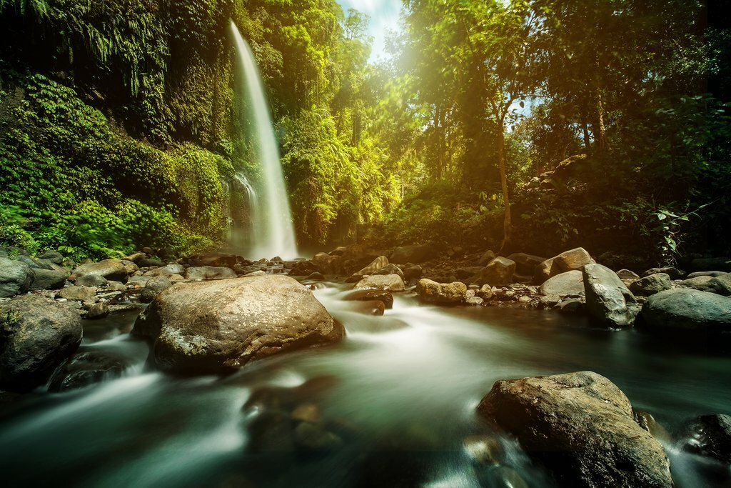 Sendang Gile Waterfall near Tetebatu, Indonesia