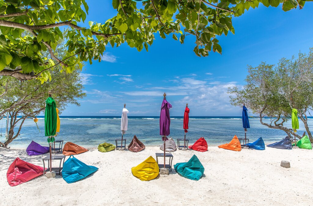 Beanbags on the beach at Gili Trawangan