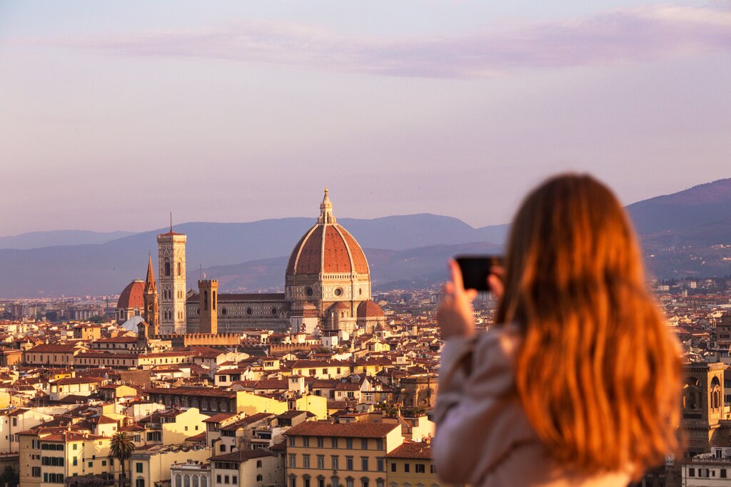 Florence's iconic skyline and the Ponte Vecchio bridge