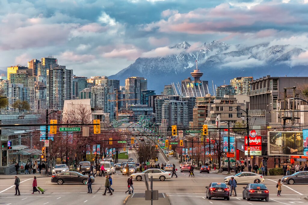 Street in Vancouver with mountain views