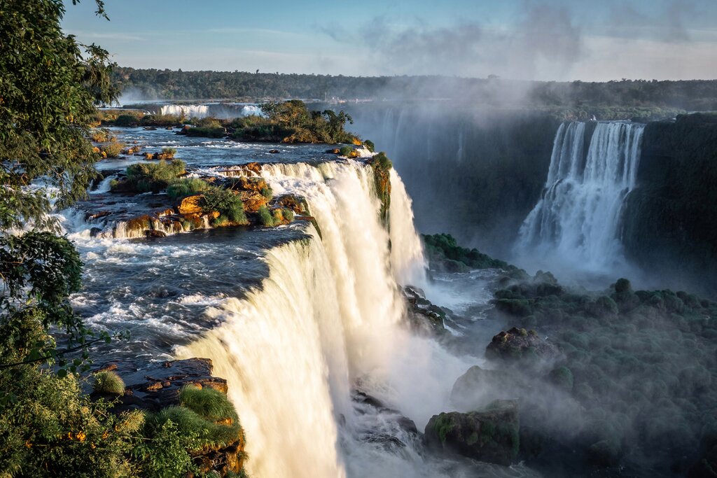 Aerial view of the "staircase" of Iguazú Falls from the Brazilian side