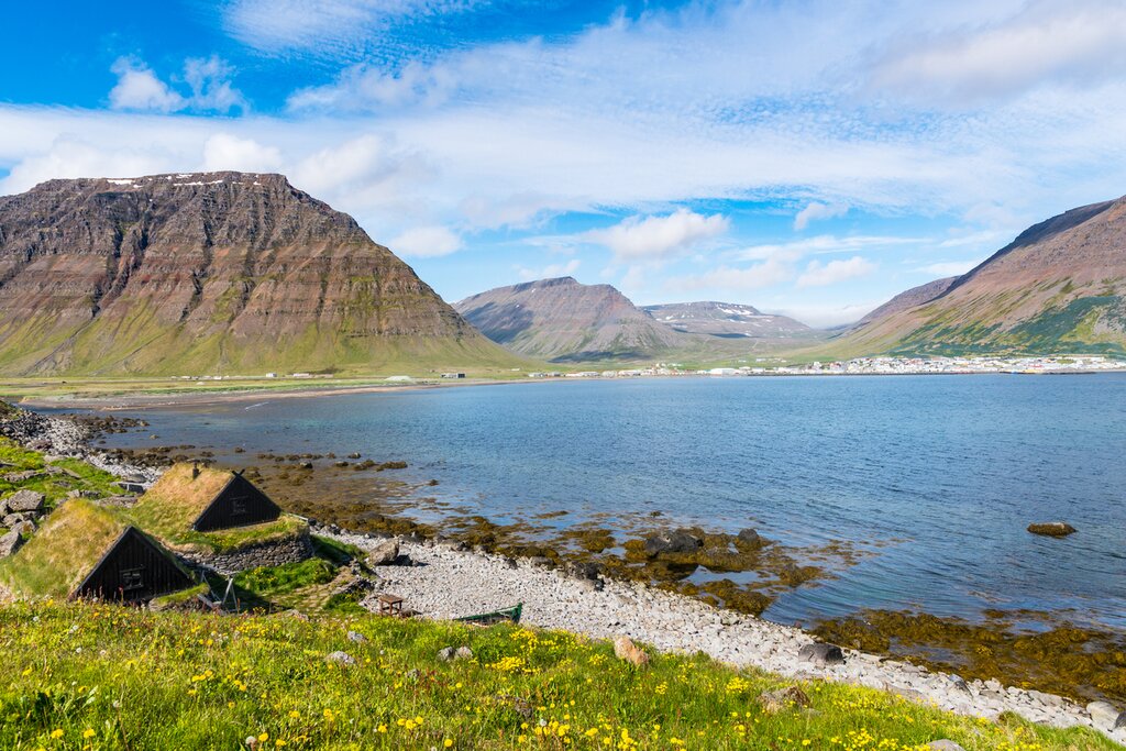Fishing cottages of Osvor across Bolungarvik Bay