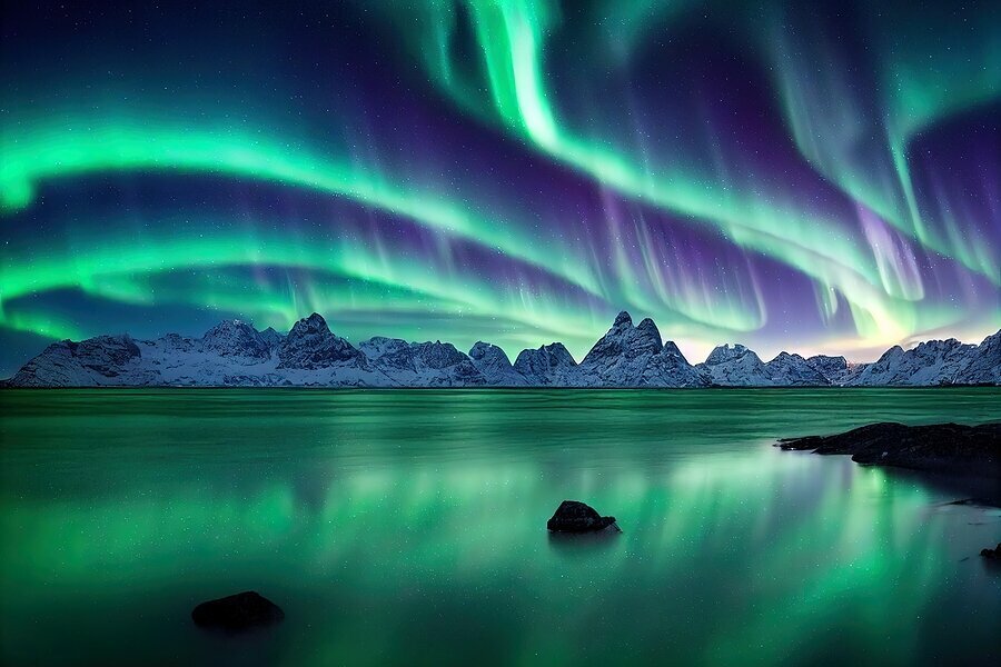 Northern lights over the Jökulsárlón glacier lagoon