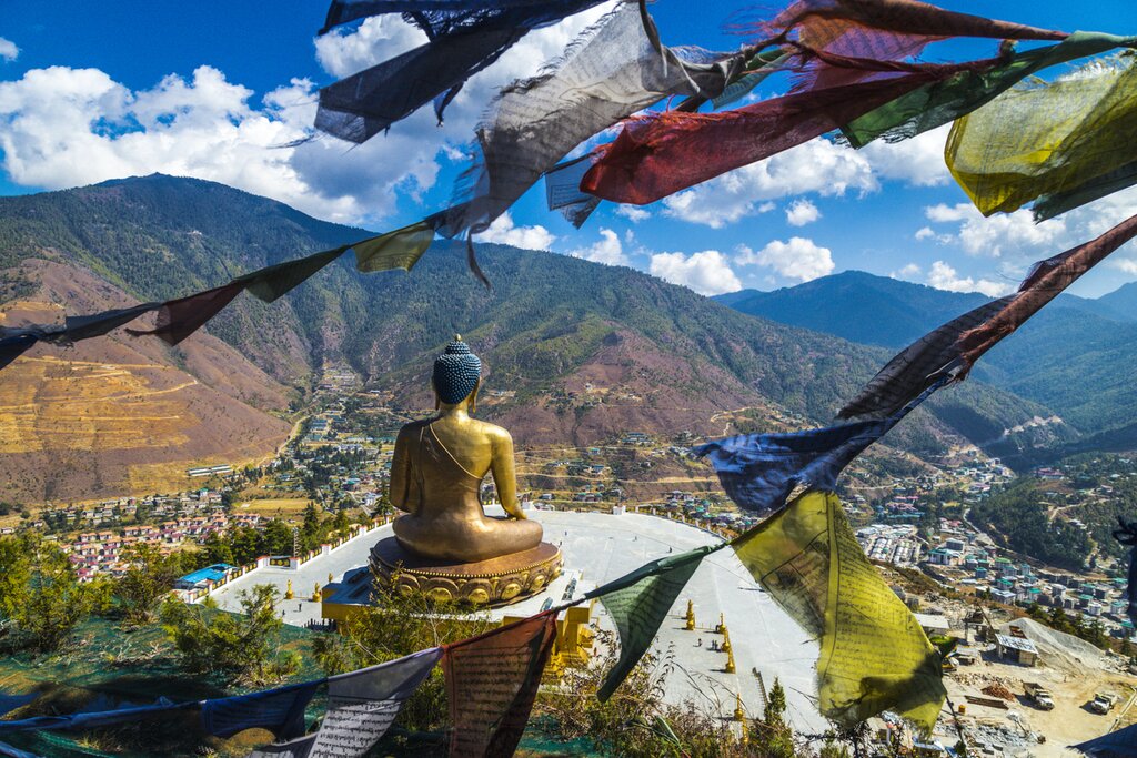Shakyamuni Buddha statue in the mountains of Bhutan, near THimphu