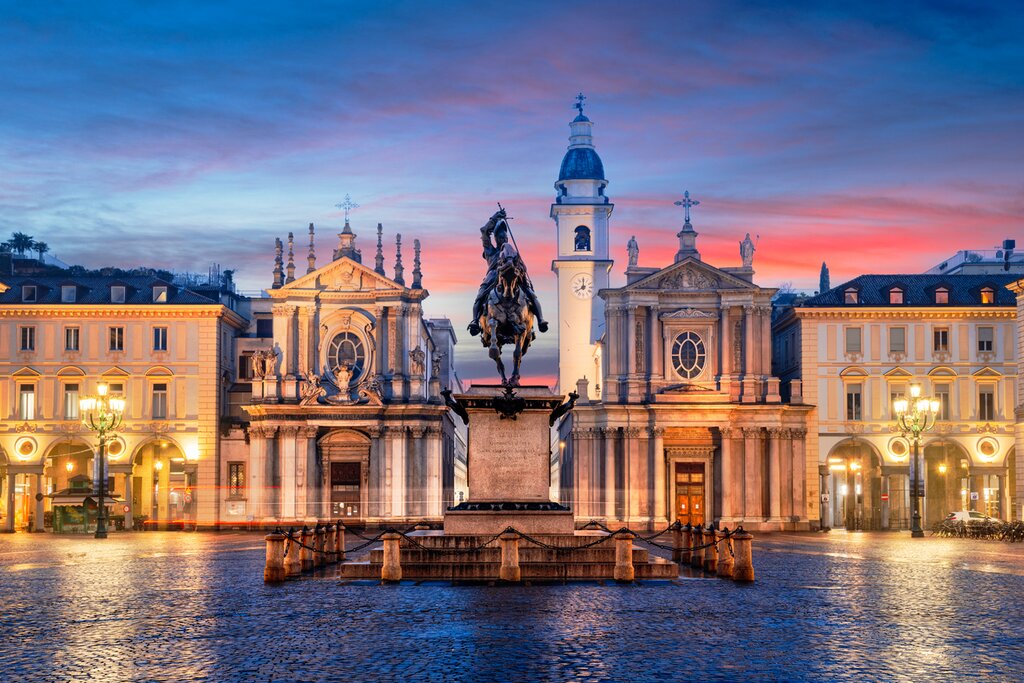 Turin's Piazza San Carlo at twilight