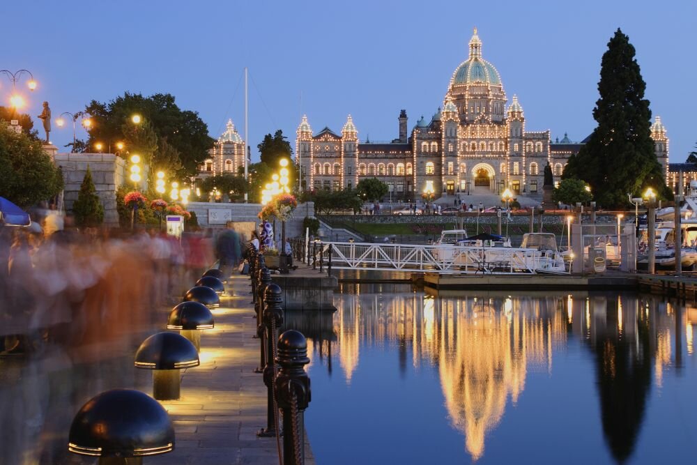 Victoria's Parliament lit up at twilight