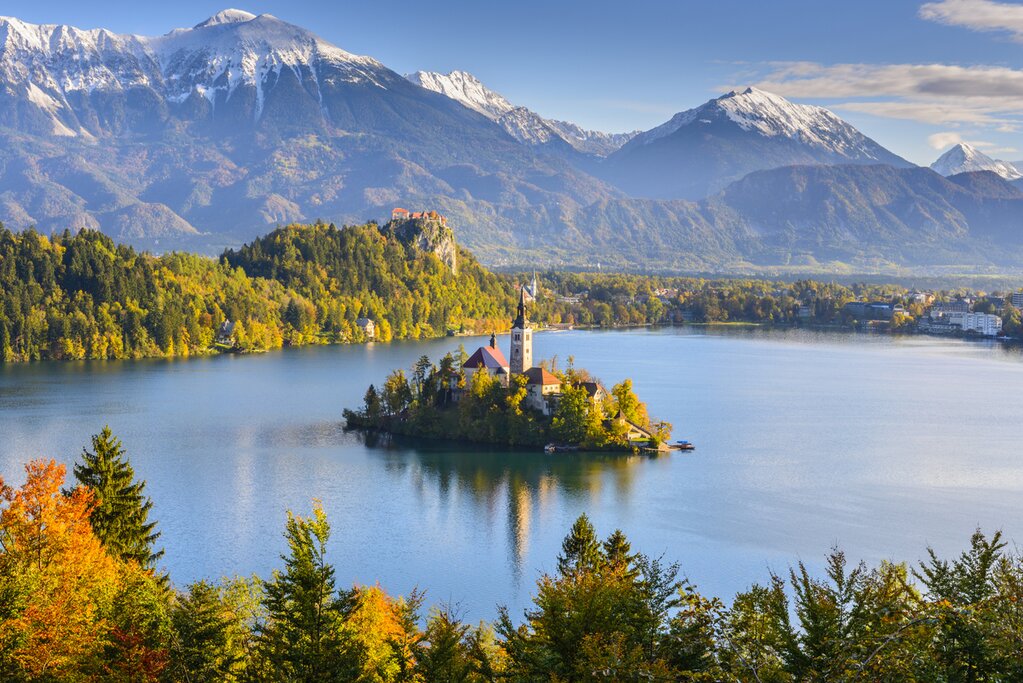 Lake Bled and Bled Island in the winter